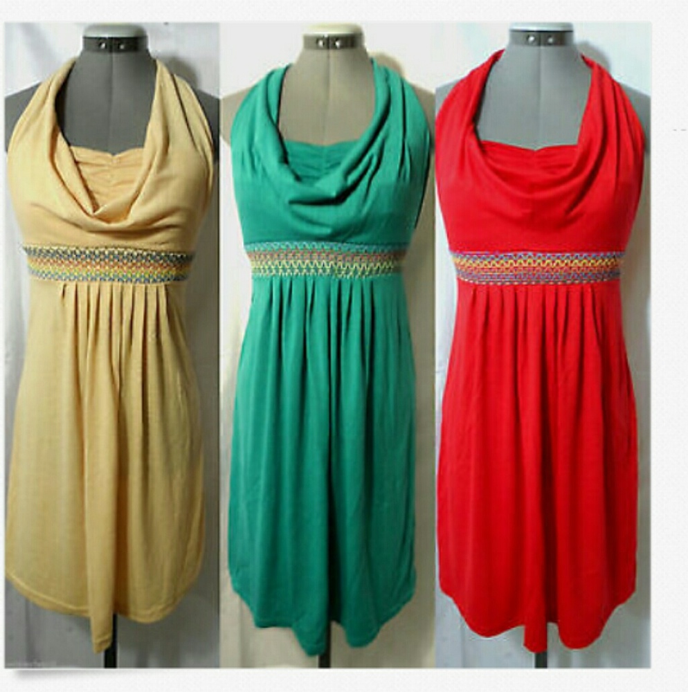 Nwt EVERYDAY Cowl Halter Sundress SM Red Peach Grn